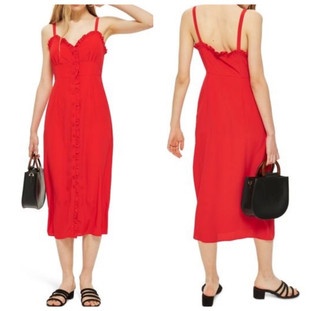 Red Ruffle Button Down Dress